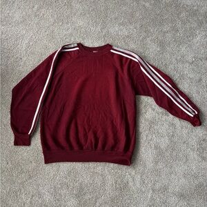 Men's Maroon Crewneck Sweater with White Stripe Detail